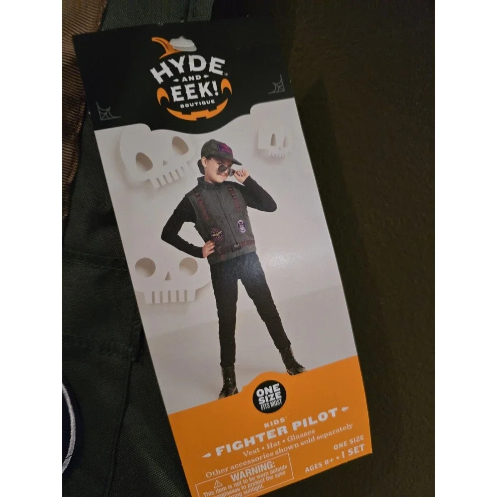 Hyde Eek Kids Fighter Pilot Costume Vest Hat Glasses One Size Age 8 10 12 14 NWT